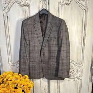 Men’s Joseph Abboud Brown and Gray Wool Plaid Blazer